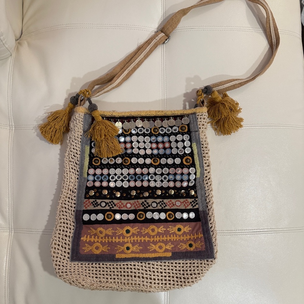 Free People Boho Embroidered Beach Bag